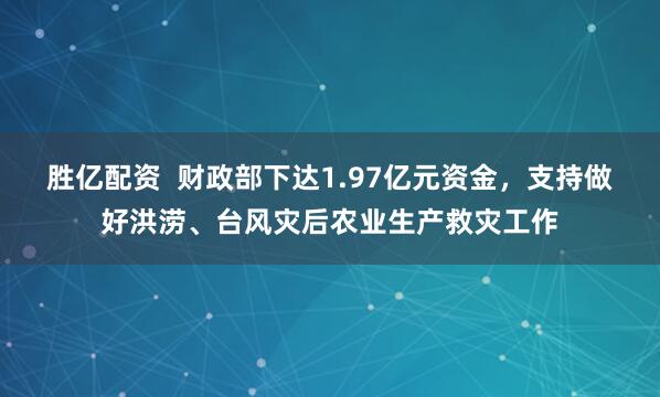 胜亿配资  财政部下达1.97亿元资金，支持做好洪涝、台风灾后农业生产救灾工作